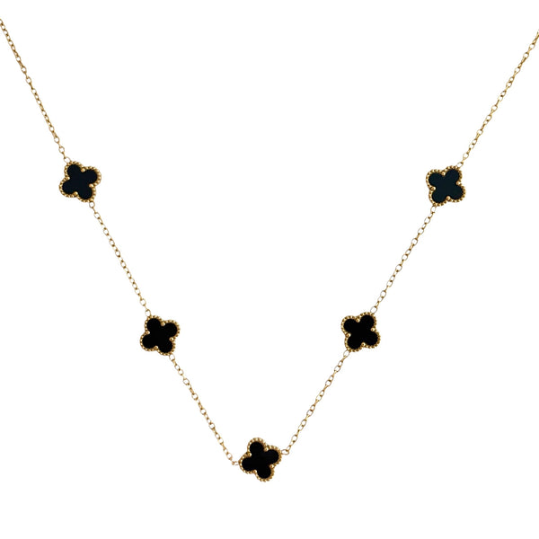 Halskette Kleeblatt – Gold-Schwarz